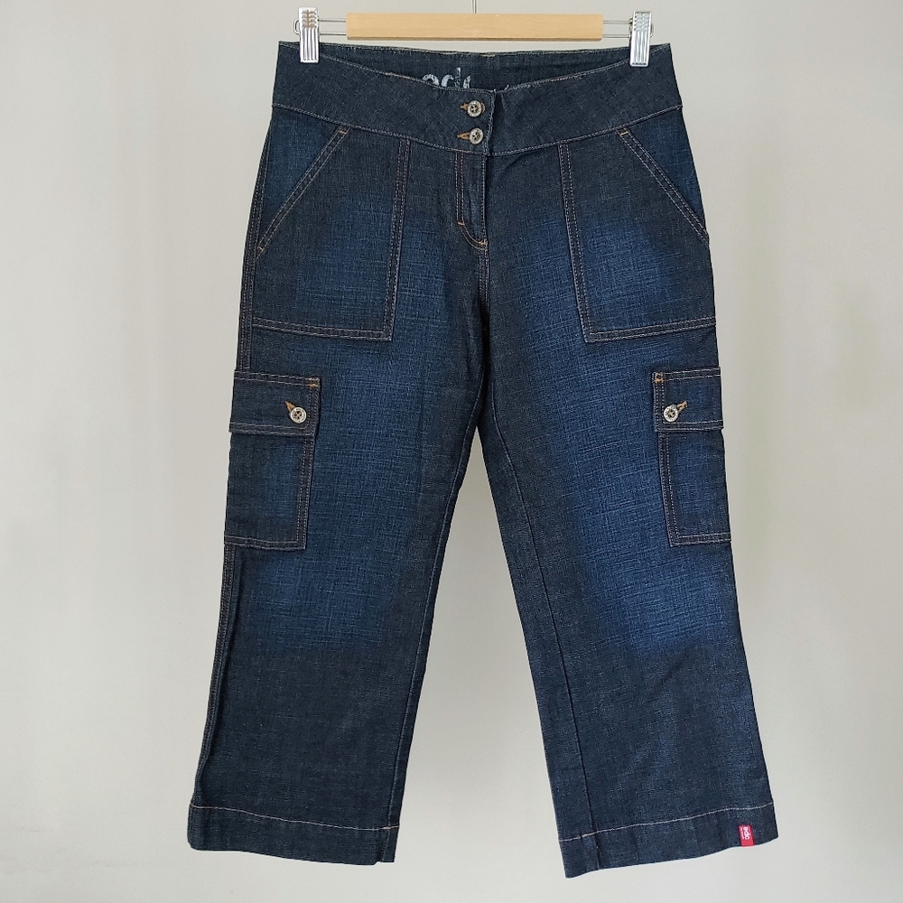 edc by Esprit Capris Cropped Carpenter Cargo Jeans Size 9 Dark Blue